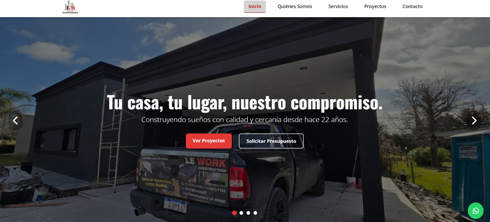 Captura de pantalla del sitio web de Lework Constructora