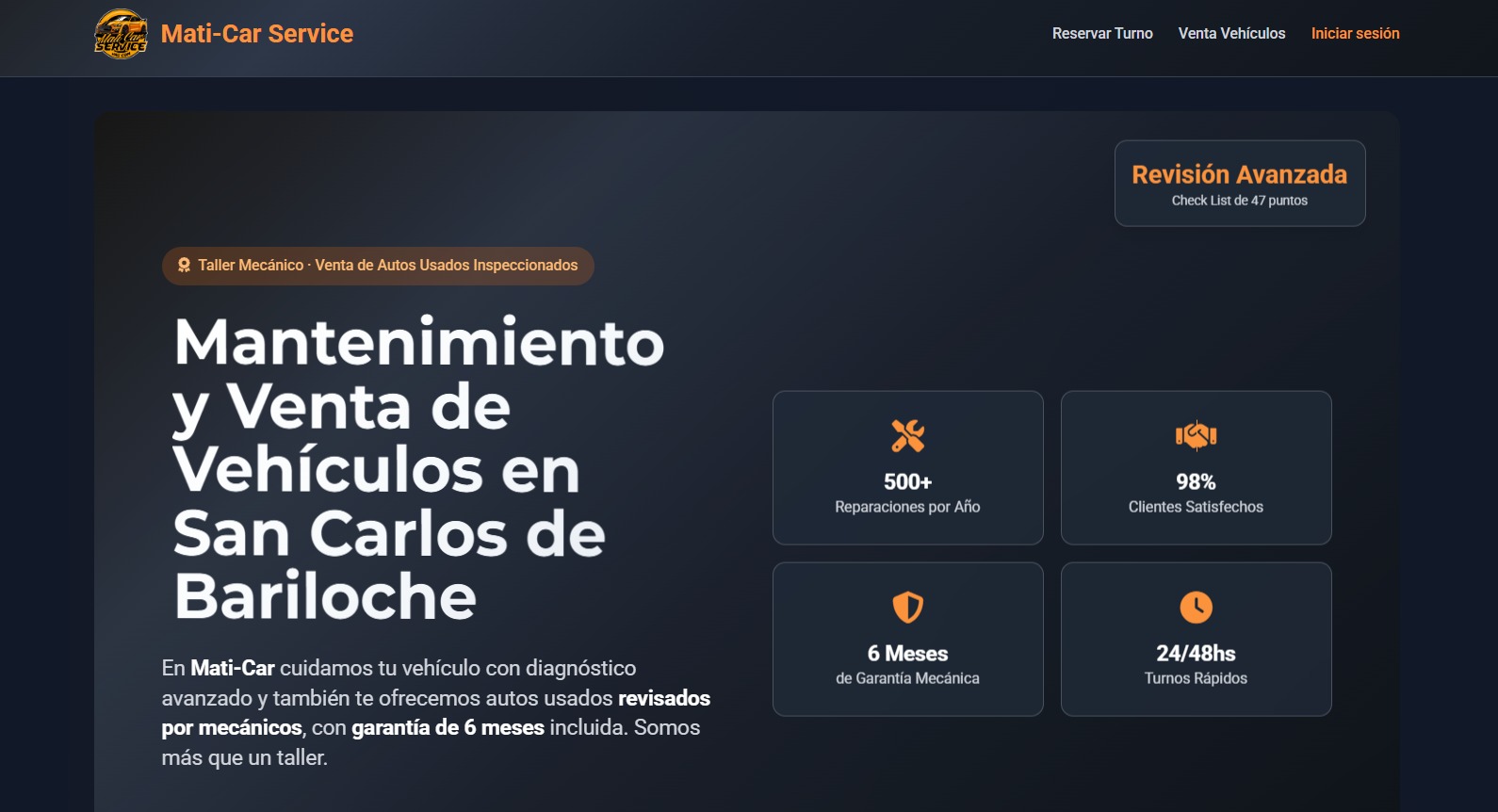 Captura de pantalla del sitio web de la concesionaria Maticar